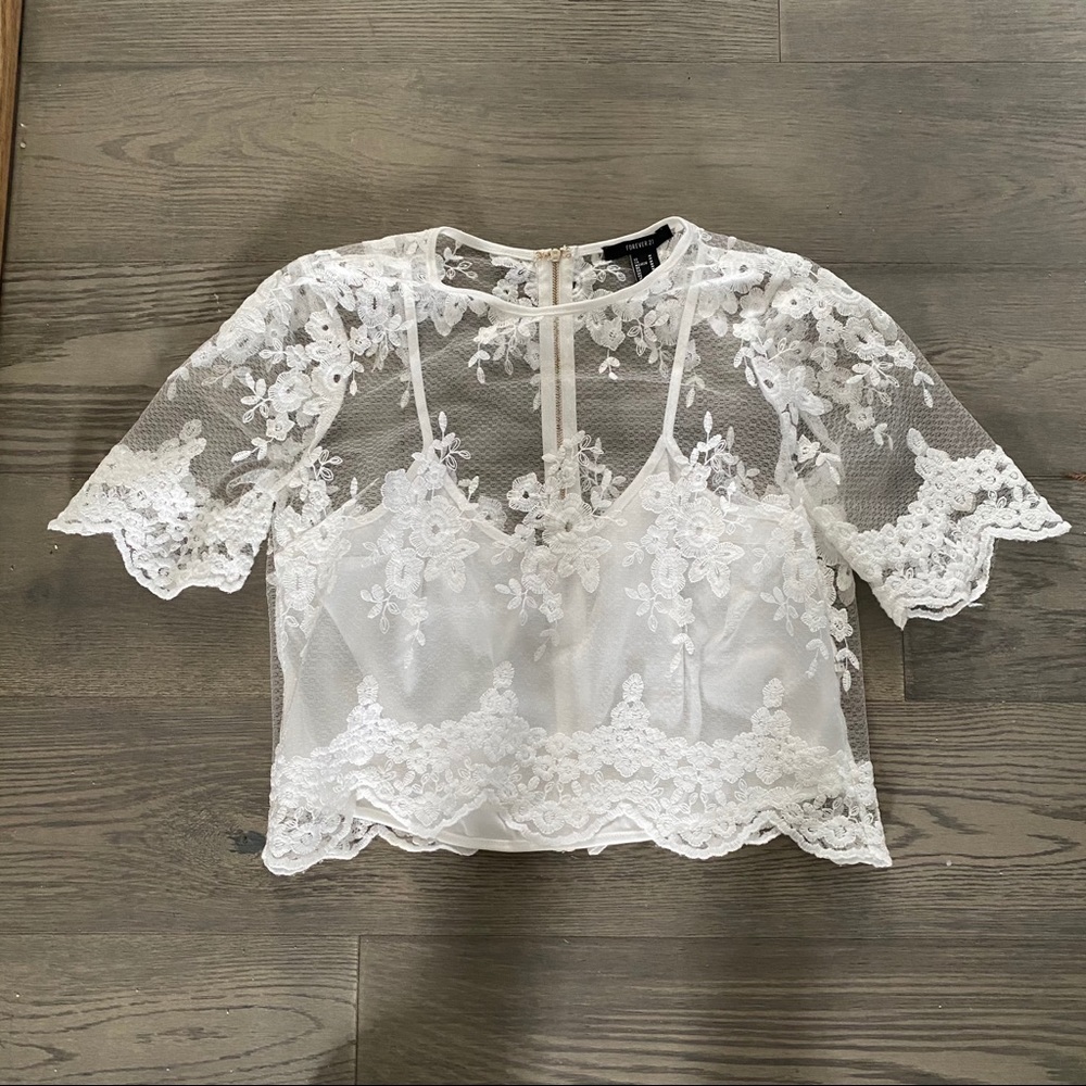 White lace crop top